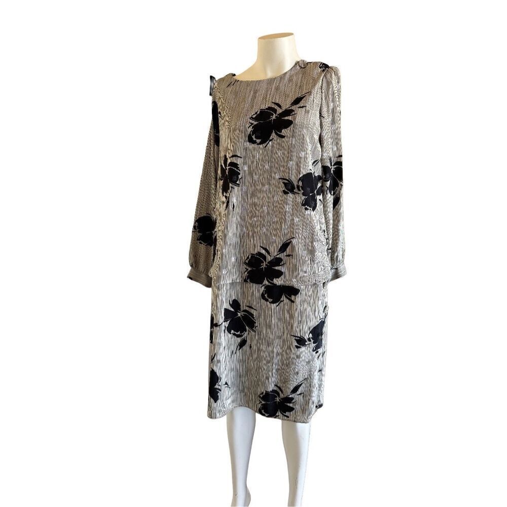 Maree L Vintage dress Jamaica grey black midi tiered long sleeve high neck dress